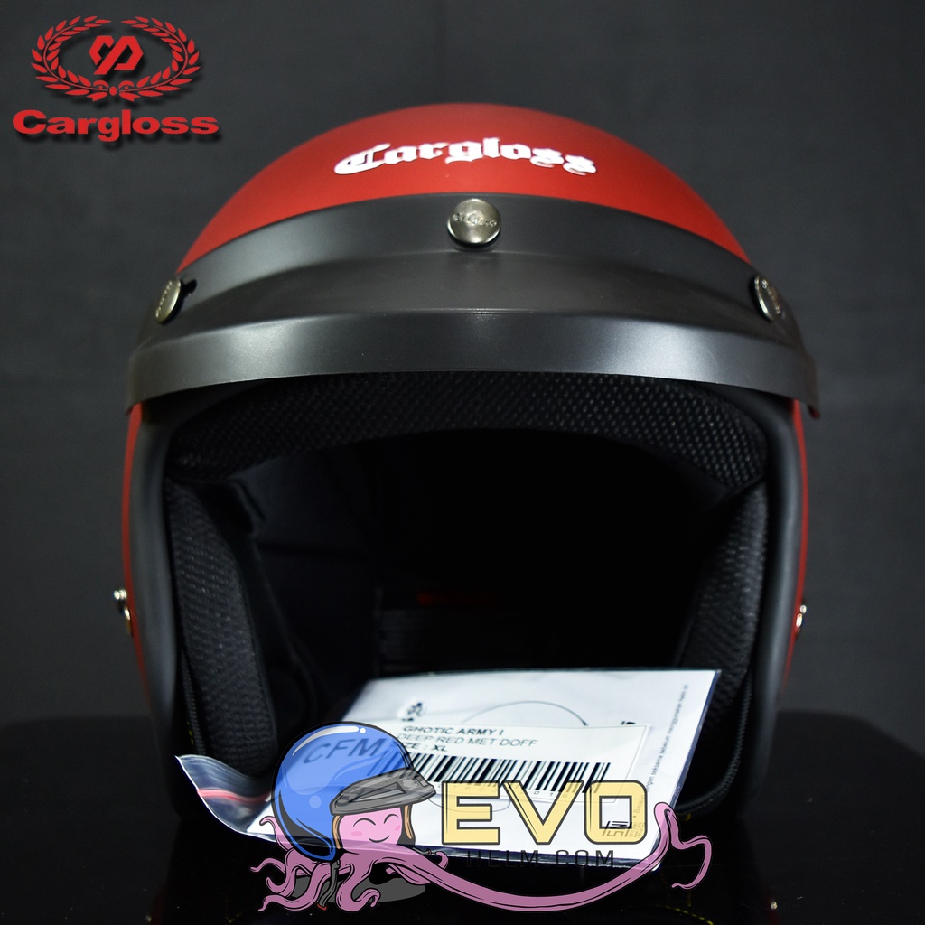 HELM CARGLOSS ORIGINAL CFM RETRO ARMY HALF FACE - RED MARRON DOFF + KACA DATAR (ONGKIR TERMURAH)