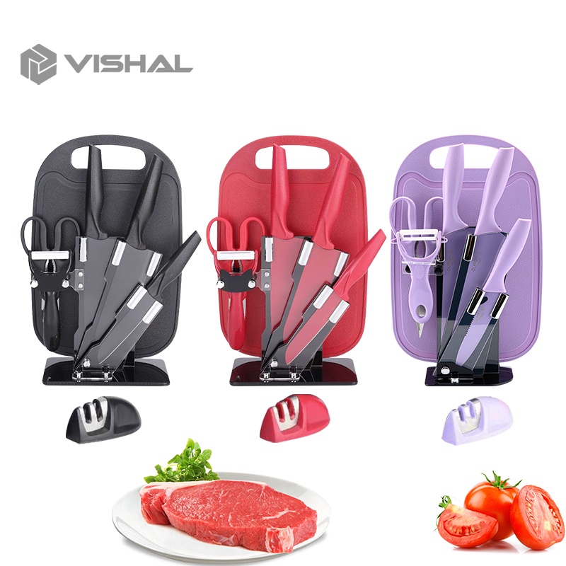 VISHAL Pisau Set 5 +Talenan+ Pengasah Pisau / Gandum Stainless Pisau Dapur VS-1816