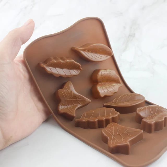 Cetakan Coklat Silicone Daun 8 Grid Cetakan Coklat Jelly Pudding es Batu Daun 8 Lubang Silicone Molds Baking Chocolate