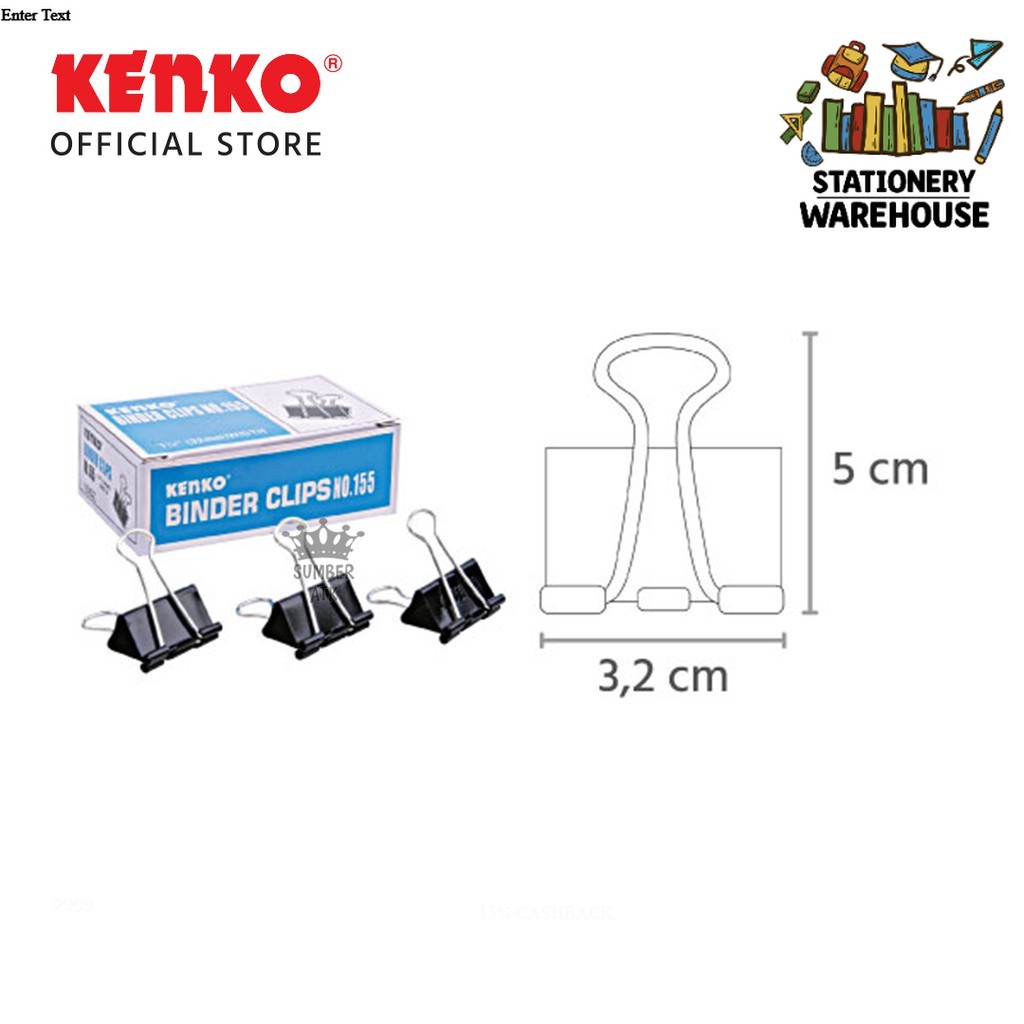 

BINDER CLIP KENKO No.155 / Jepitan Kertas - 1 Box isi 12 pcs