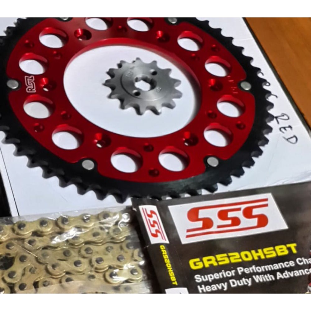 gear crf 150 L almunium red rantai gold 520 gearset crf gir crf almunium