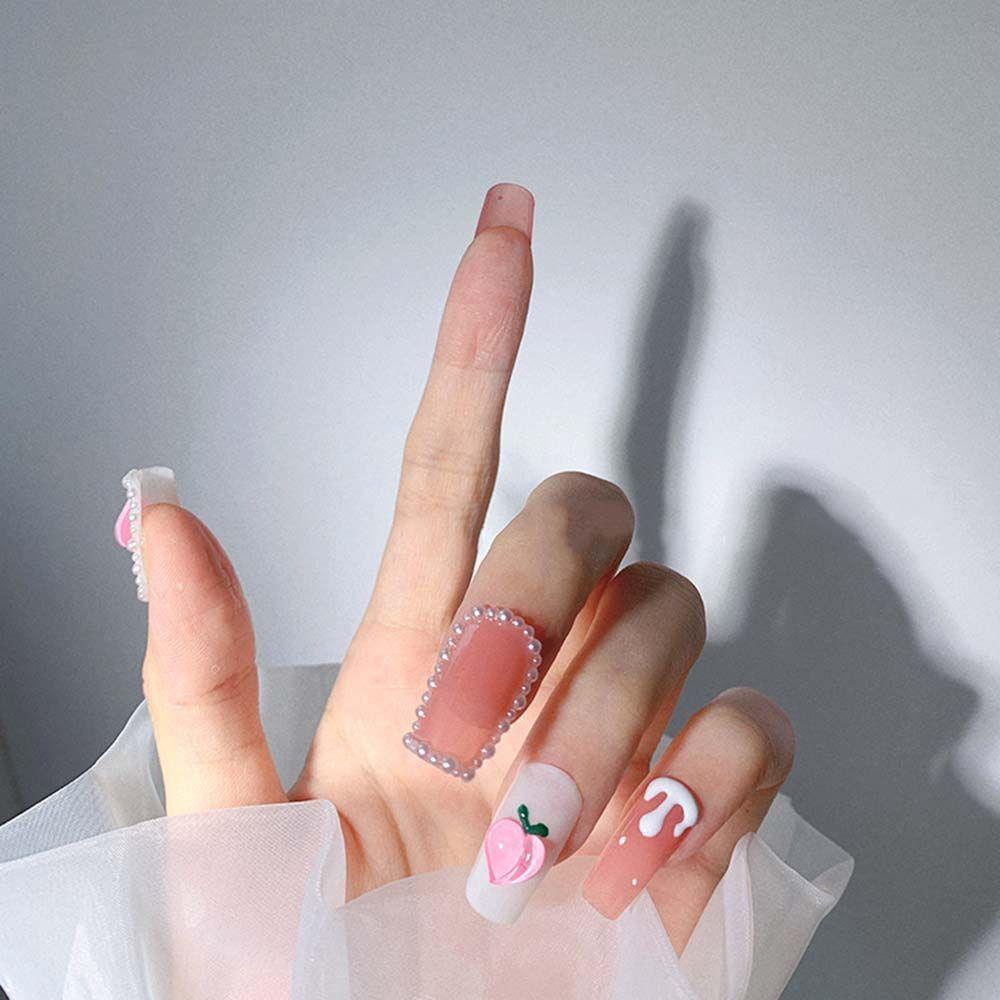 AUGUSTINA Agustina Perhiasan Kuku Berbentuk Hati Gaya Jepang Permen Warna Bengkok Aurora Symphony Peach Heart DIY Nail Art Ornamen