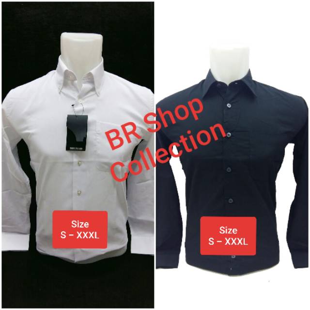 Kemeja polos slimfit putih hitam lengan panjang dan pendek jumbo big size S M L XL XXL XXXL 2XL 3XL