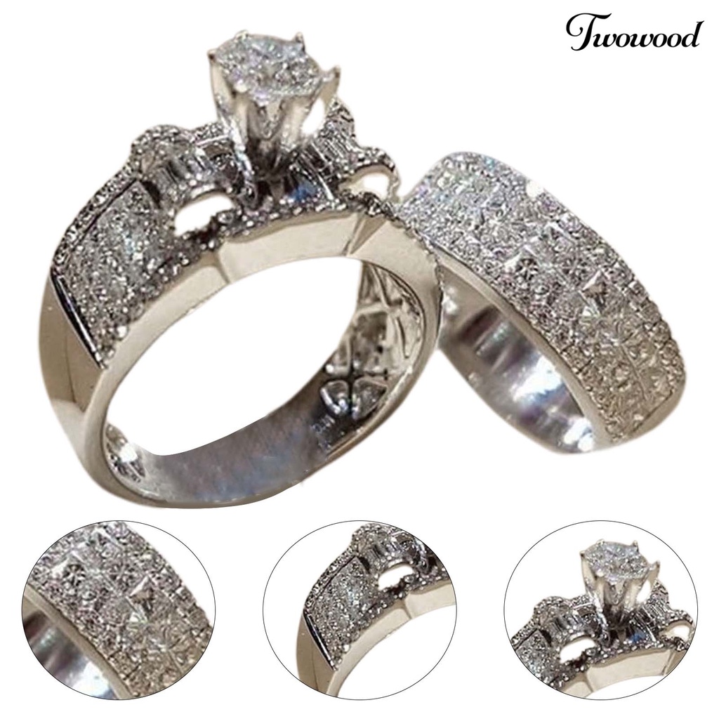 2pcs / Set Cincin Berlian Imitasi Bahan Alloy Untuk Pasangan