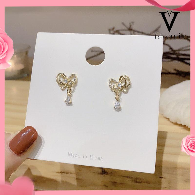 [COD]1 pasang anting stud kristal busur-FA