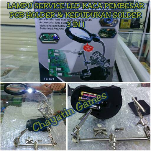 LAMPU SERVICE LED KACA PEMBESAR PCB HOLDER &amp; KEDUDUKAN SOLDER 3 IN 1