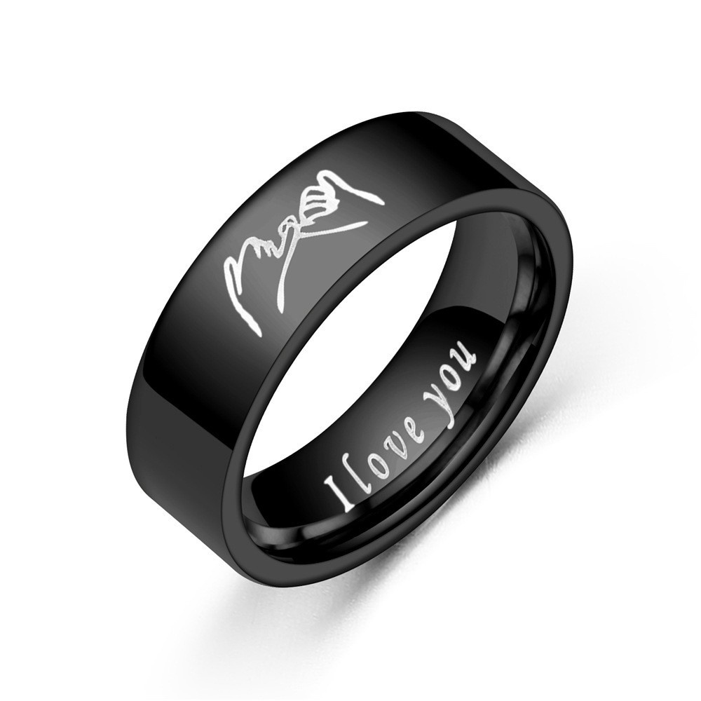 Set Cincin Pasangan Bahan Titanium Steel 316 Desain I Love You Warna Hitam Putih Untuk Pria Dan Wanita