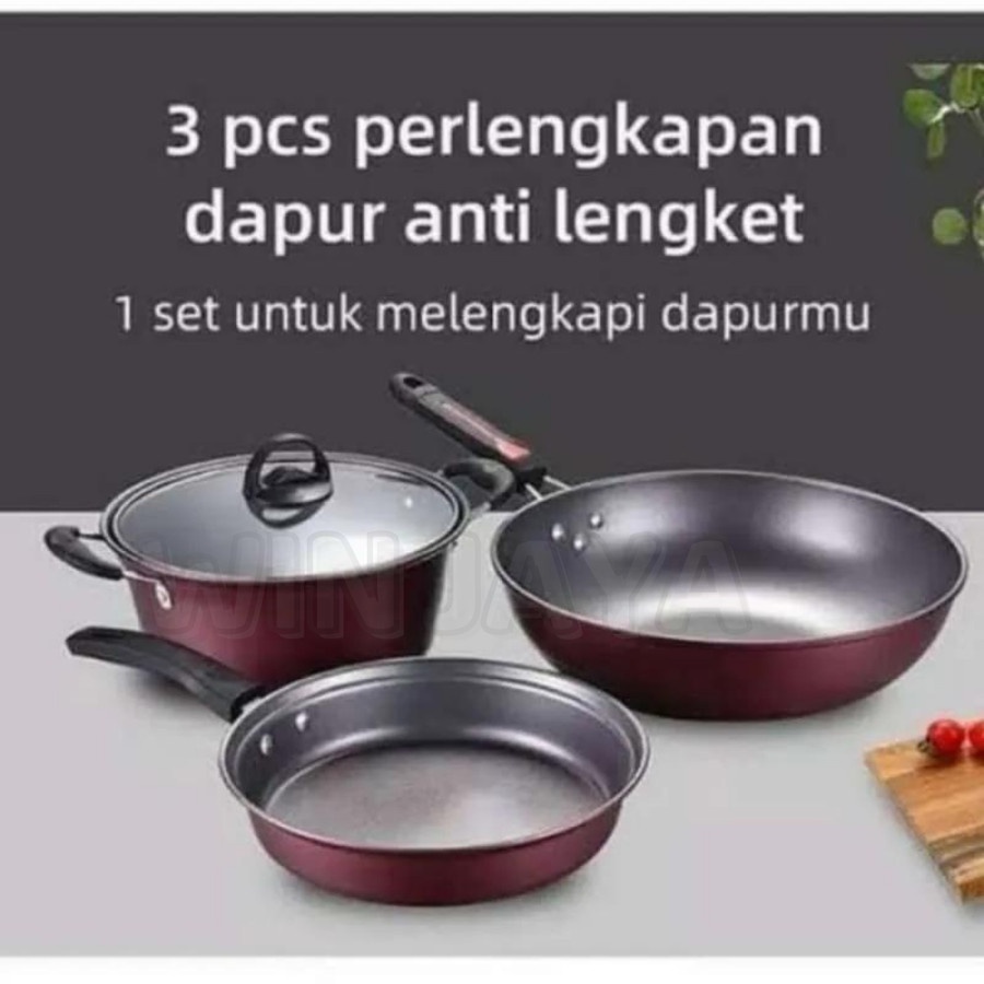 PANCI TEFLON SET DEP WOK PAN FRY PAN BOIL PAN PANCI 3 SET PANCI PAKET