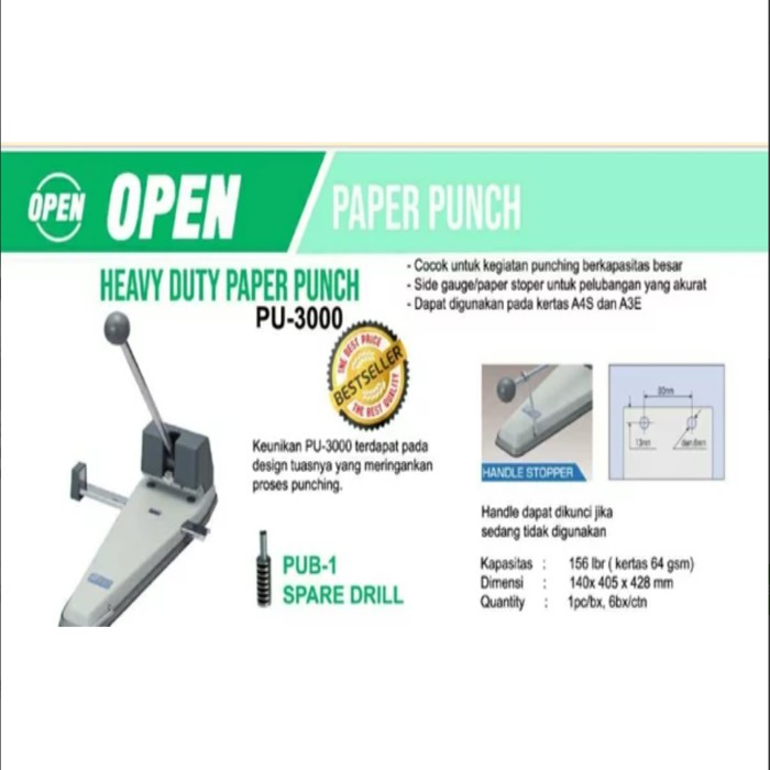 

HEAVY DUTY PAPER PUNCH / PEMBOLONG KERTAS PU-3000 (2 Hole) OPEN