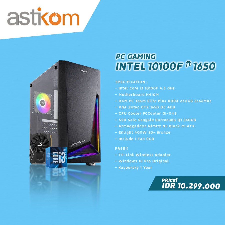 Paket PC Gaming Intel Core i3 10105f ft GTX 1650 Komputer Gaming