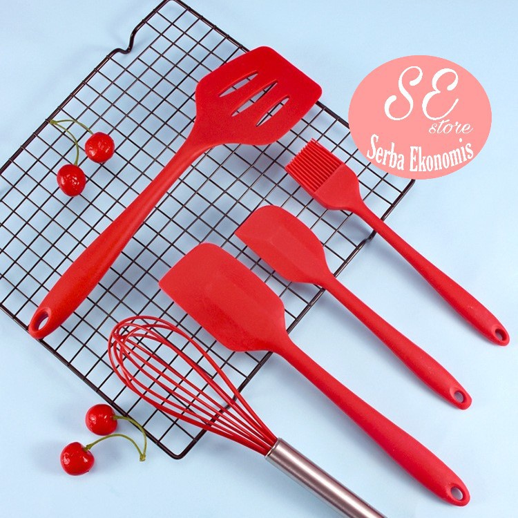 Silvertech 1 set Silikon spatula isi 5 Spatula Cooking BPA- Set Aneka Warna By Serba Ekonomis