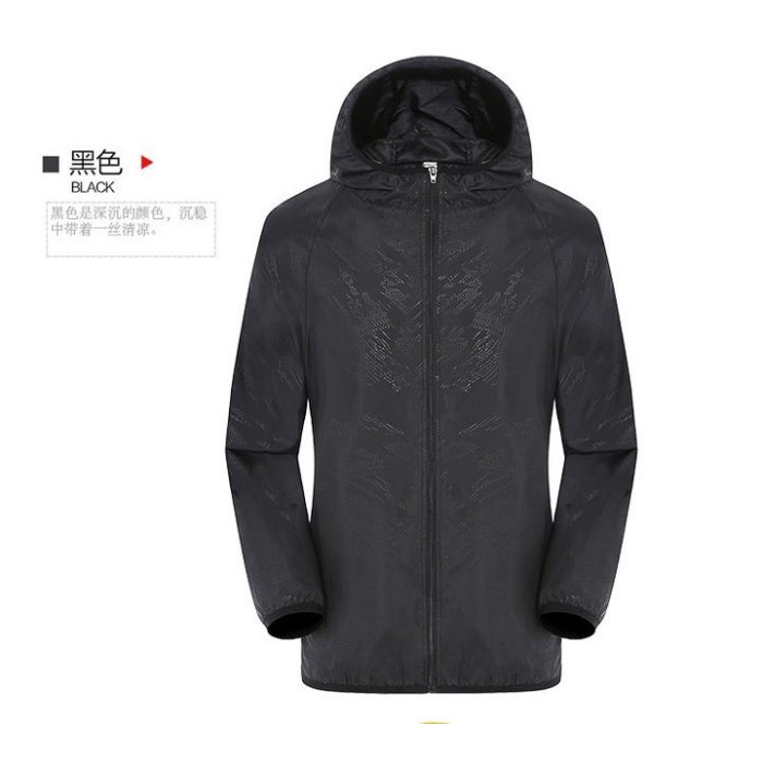 Jaket Wanita JAKET ANTI UV PRIA WANITA Waterproof Windproof Running Hiking Sepeda - BLACK, XXL(C2B4)