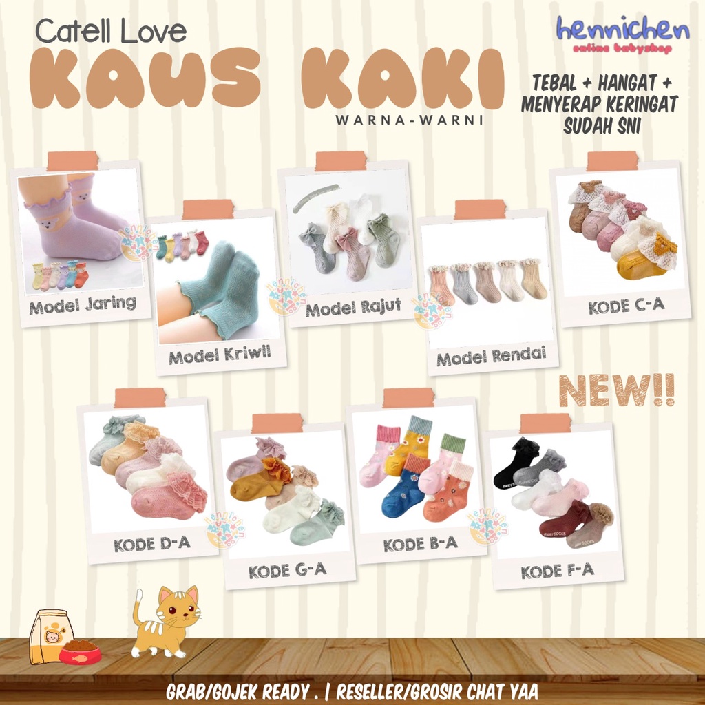 BANYAK MOTIF CATELL CATTLE CATTEL LOVE KAOS KAKI HANGAT BAYI LUCU WARNA WARNI