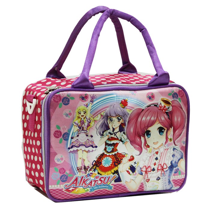 Travel Bag Mini Aikatsu Polkadot Bahan Satin ada Tali Selempang Pink