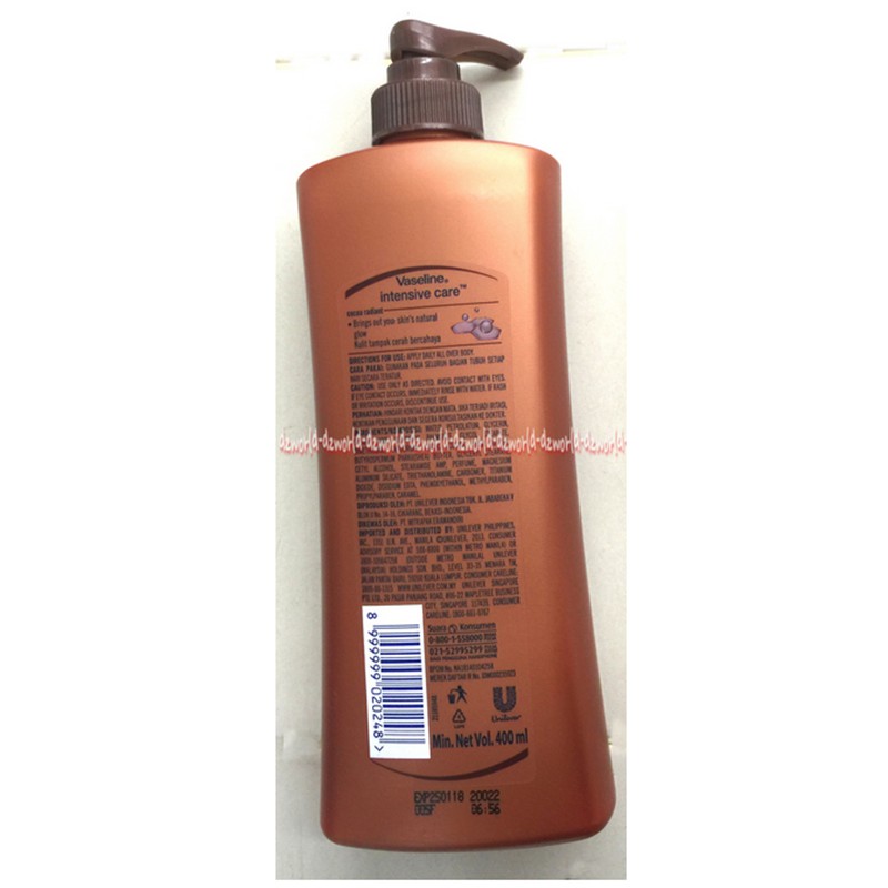 Vaseline Intensive 400ml Care Cocoa Radiant Dry Skin Kulit kering Handbody Vaselin Hand Body