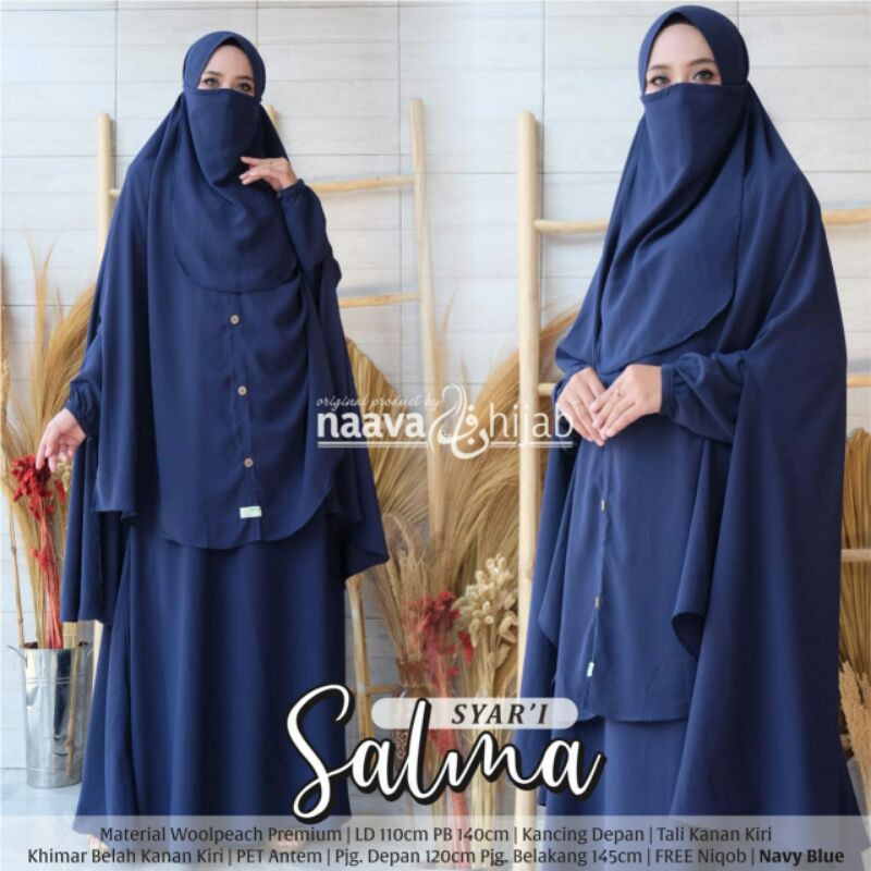 setelan gamis dan jilbab besar plus cadar salma syari