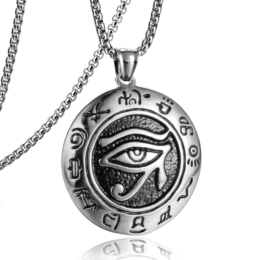 Kalung Liontin Mata Horus Bahan Titanium Steel Gaya Punk