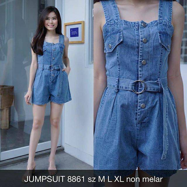 Jumpsuit Denim Jeans Wanita Jumpsuit 8861 Import Branded Skinny Stretch Murah