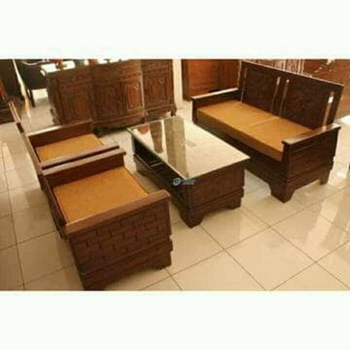 satu set meja kursi tamu jati jepara include matras