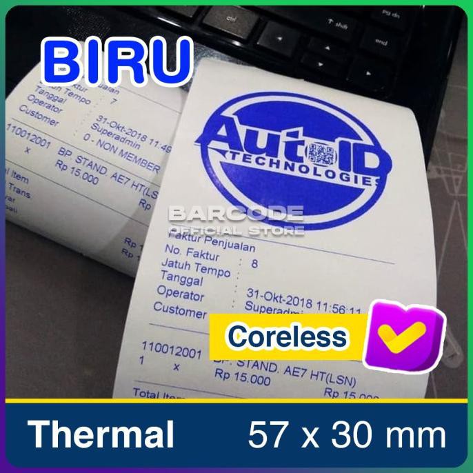 

Silahkan Order] Kertas Thermal Thermarol 57X30 / 58X30 Mm Struk Termal Coreless Biru