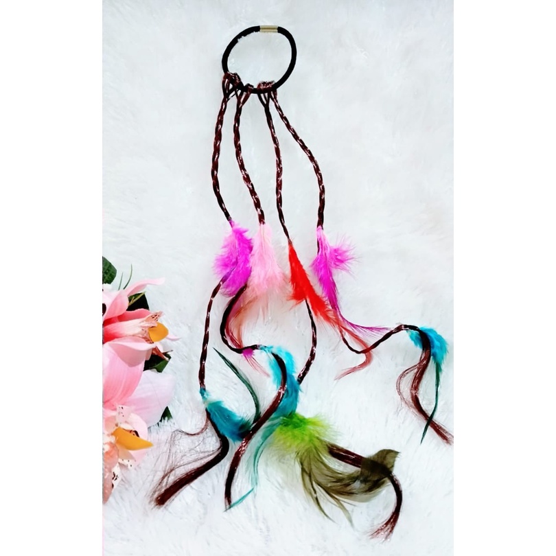 Aksesoris Karet Rambut Palsu Anak Bulu Warna Warni