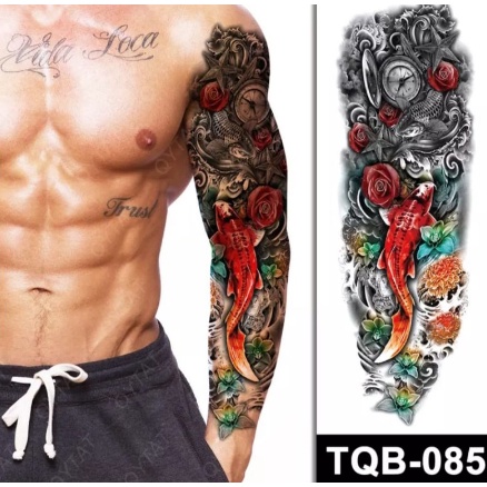 ✼ tatto temporer full tangan ikan koi yakuza tahan lama anti air ✾