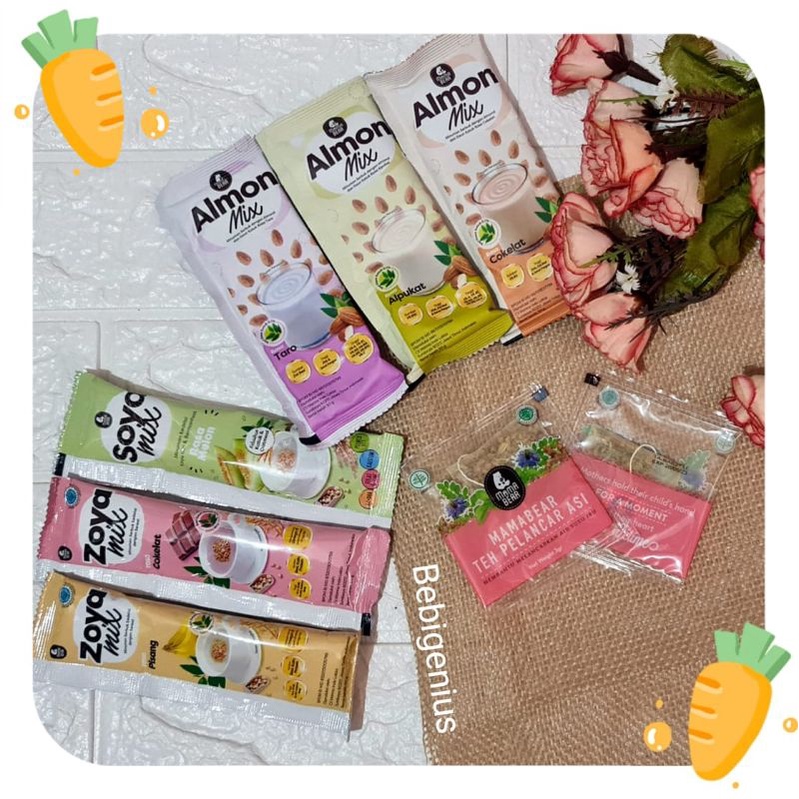 Paket Tester Hemat Almond Almon Mix milk/Zoya mix Soya mix /Teh Mamabear Booster Pelancar Asi Sachet