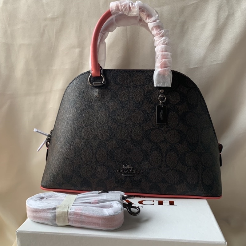 COACH KATY SATCHEL IN SIGNATURE CANVAS LIST PINK (F2558)