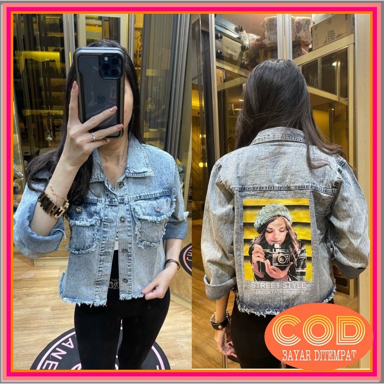 Jaket Jeans Crop Denim Jins Jaket Wanita Rawis Cewe Cewek Jaket M OY324 Jaket Jeans B0980 [Outwear