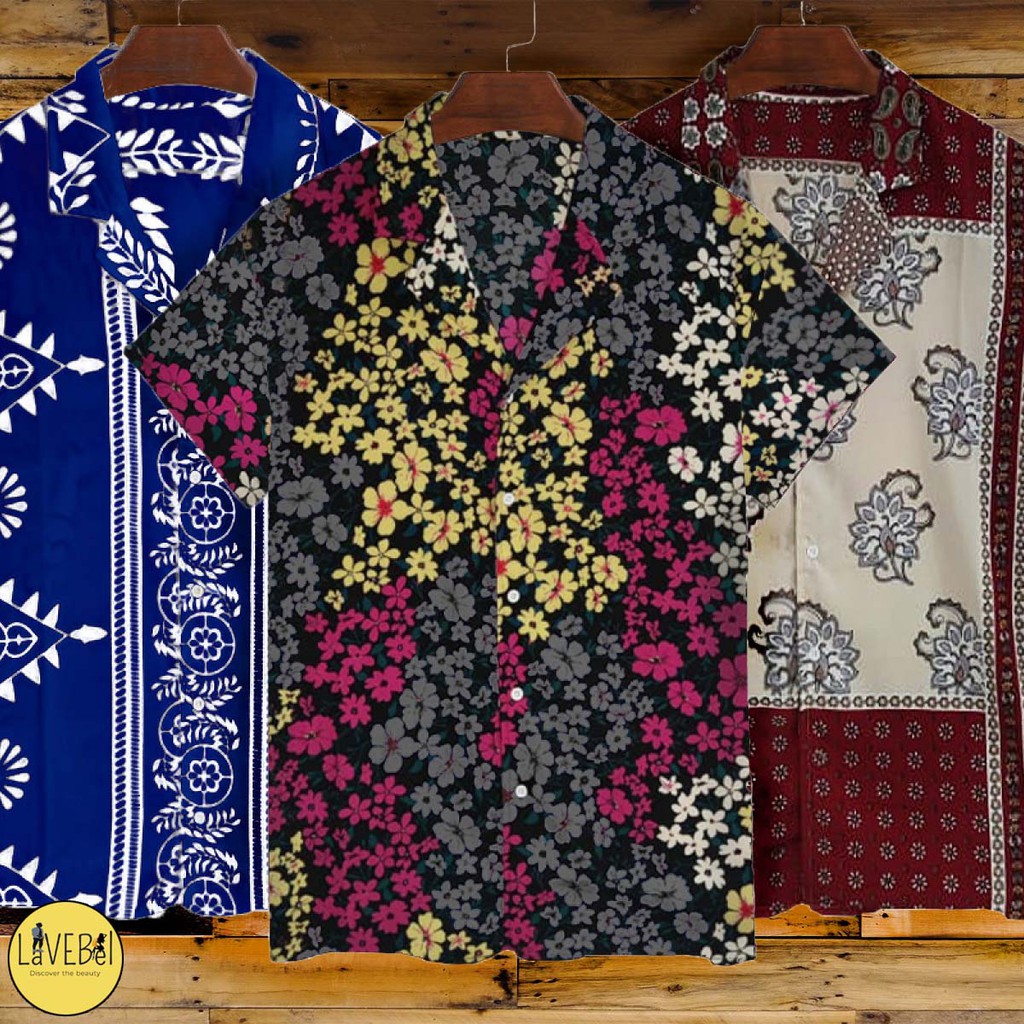 LVB Kemeja RETRO CORAK/Baju Santai/Atasan Wanita Pria/BLUS Motif Batik Bunga Daun/22443 22445 22447