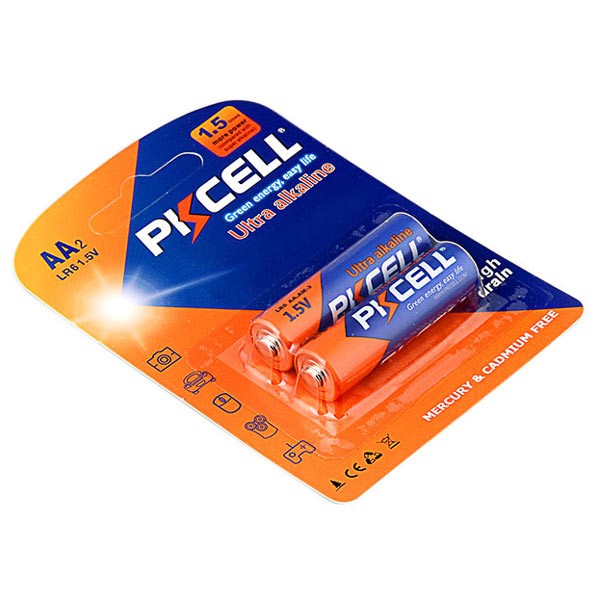 PKCELL LR6-2B AA Alkaline Battery 2pcs/card Orange+Blue