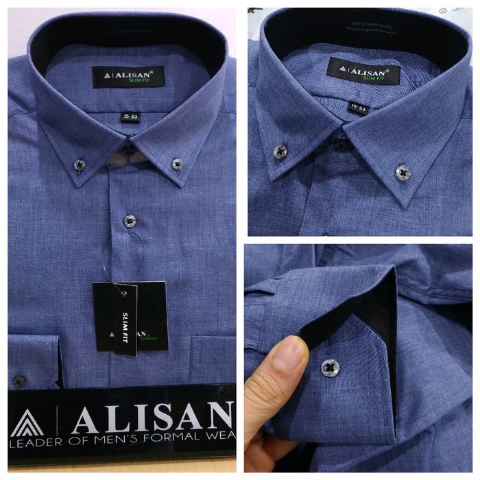 Order Langsung Kemeja Pria ALISAN Lengan Panjang Slimfit Semi Jeans Biru Tuton - Biru, XL Diskon
