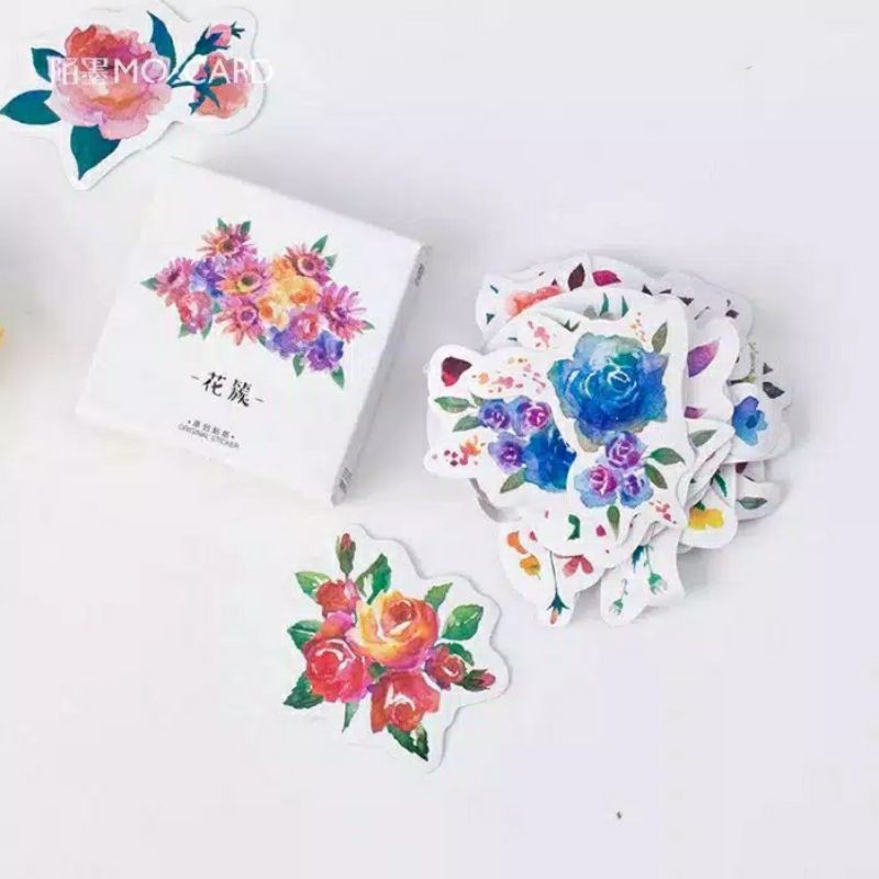 

45 PCS/BOX STIKER KERTAS TEMA BUNGA FLOWER BULLET JURNAL LUCU MURAH DIY DIARY