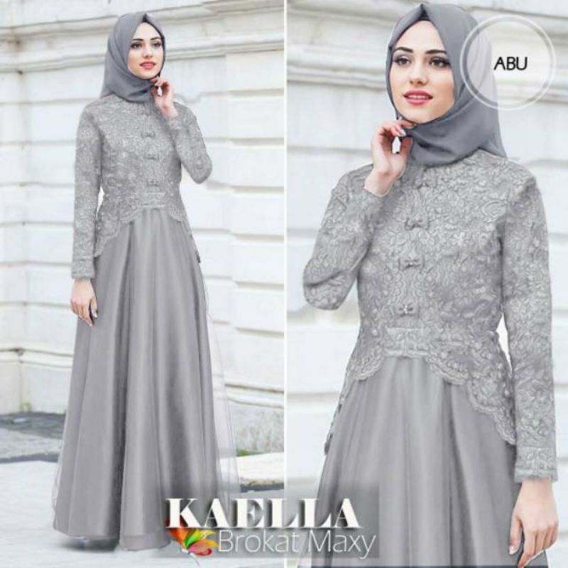 Gamis Brukat Terbaru 2021 Kekinian Untuk Remaja Dress Lebaran Muslim Polos Bhn Velvet Kombi Brukat
