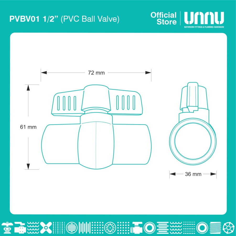 UNNU PVC Ball Valve - PVBV01 1/2&quot;