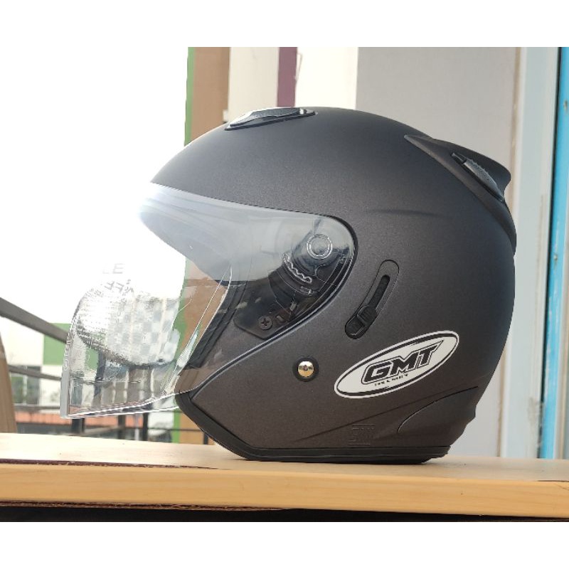 HELM MOTOR SNI HALF FACE DOUBLE VISOR GUNMET CENTRO ORIGINSL  GMT GREY DOFF