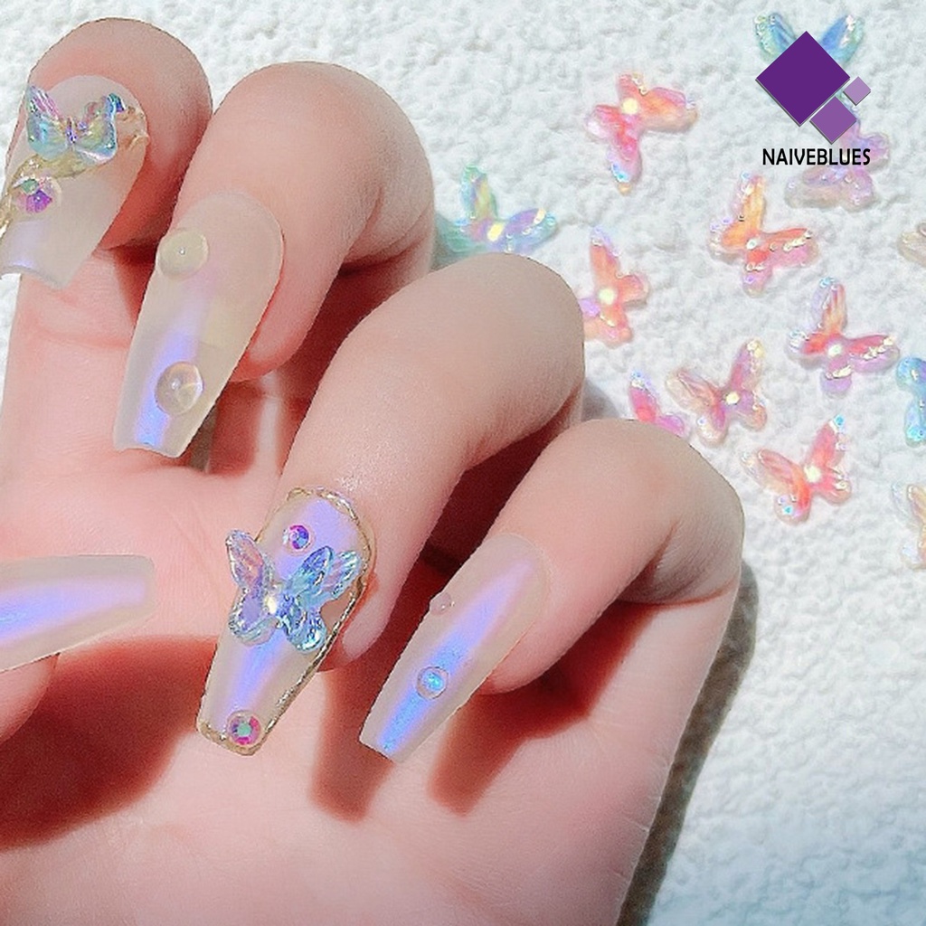 Naiveblue &gt; 8Pcs / Set Ornamen Kupu-Kupu Aksen Berlian Imitasi Untuk Aksesoris Nail Art / Manicure DIY