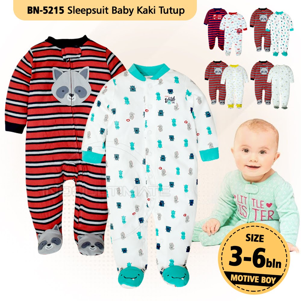 2PCS Sleepsuit BN-5215 Bayi Kaki Tutup COTTON Jumper Bayi Jumpsuit Bayi Lengan Panjang Jumsuit Anak Bayi isi 2 Pcs Baju Tidur Bayi Baju Bayi Set Pakaian Bayi Laki-laki Perempuan Baru Lahir