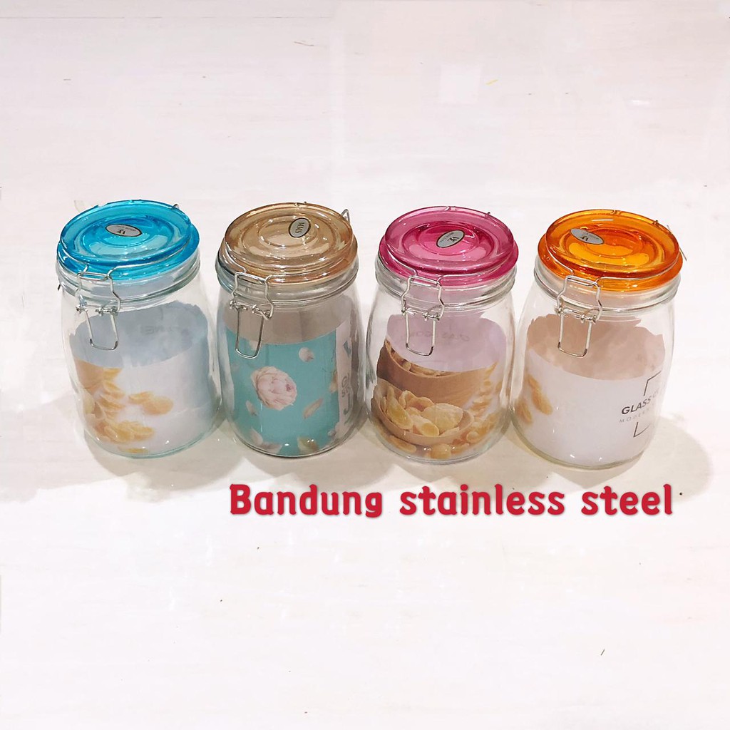 Toples kaca kue biskuit 1000ml 1liter kedap udara penutup Toples kaca kue biskuit 1000ml 1liter kedap udara penutup