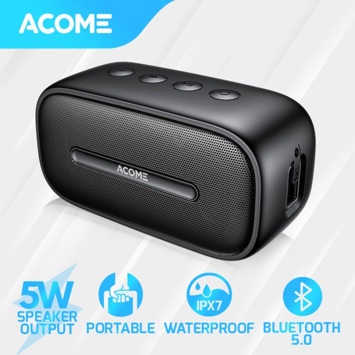 Acome Speaker Bluetooth 5.0 Portable IPX7 Waterproof TWS 5W A8 - Black