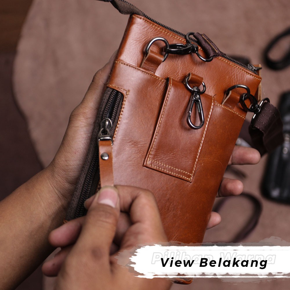 Tas Kulit PREMIUM 3 Fungsi Pemakaian Waistbag KULIT SAPI ASLI 100% Bahan Kulit Berkualitas P051