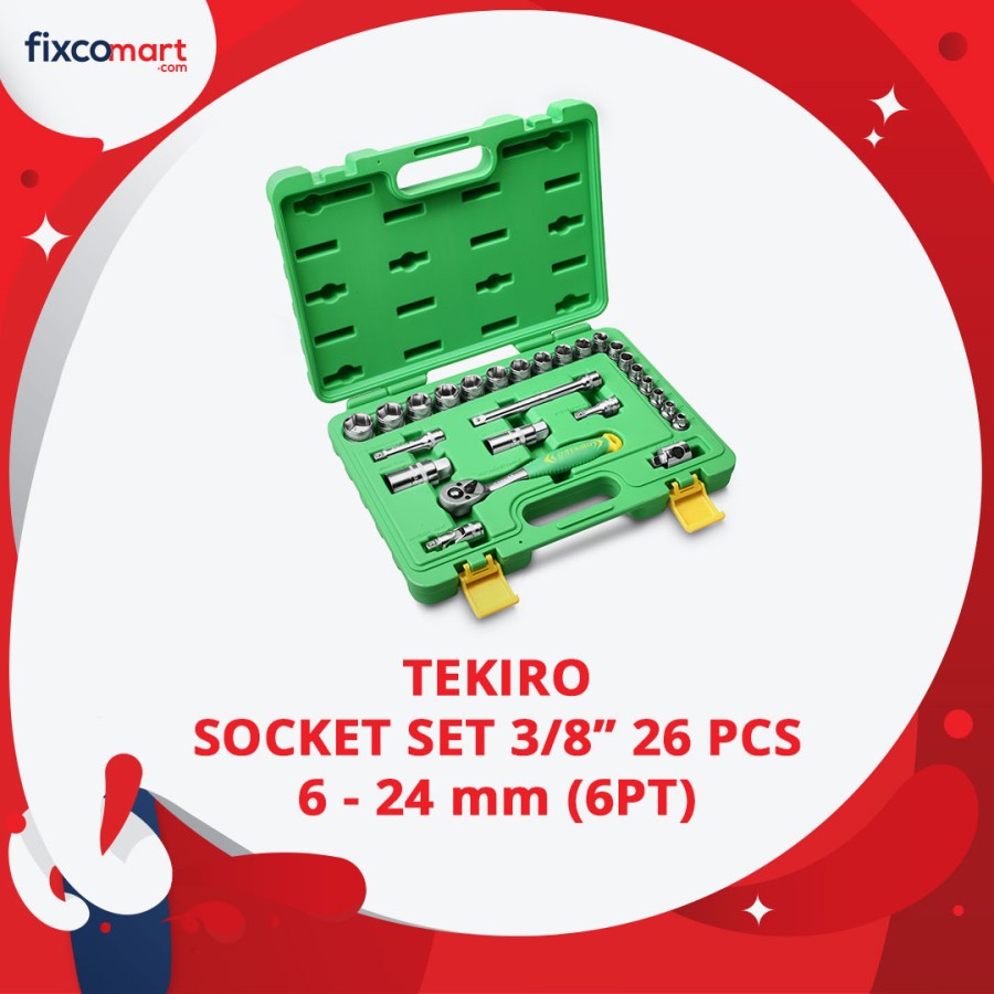 Tekiro Socket Set 26 Pcs 3/8 inch 6-24 mm 6PT Box Plastik