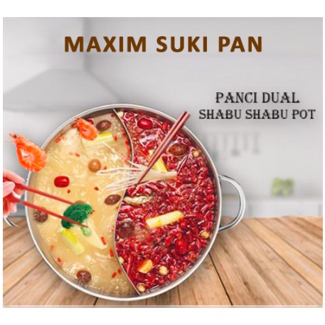 Maxim Panci Shabu Suki Pan 26 cm Tutup Kaca Stainless steel