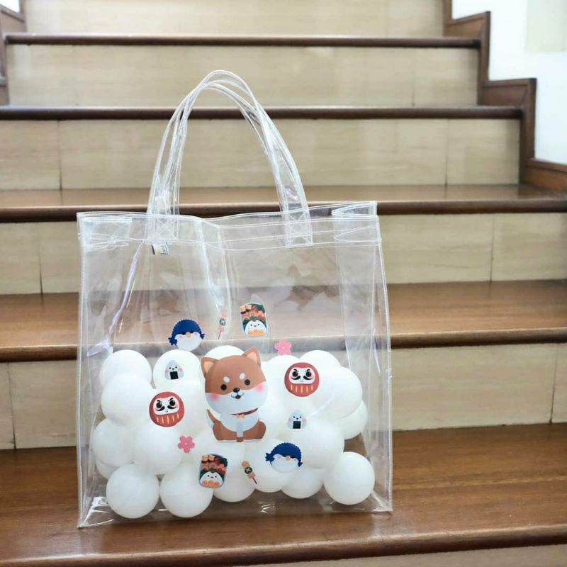 TEBAL TOTE BAG WANITA /TAS BELANJA PVC SERBAGUNA MIKA TRANSPARAN / SAVE THE EARTH BAG