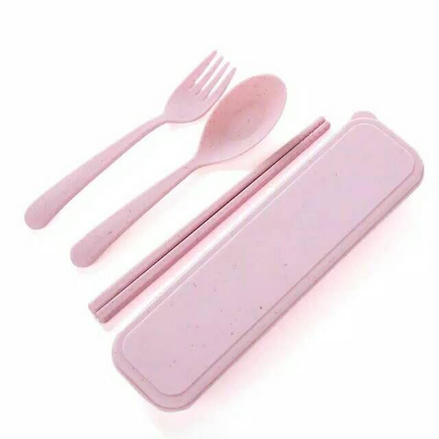 ☛TK☚ Sendok 3 in1 Cutlery Dinnerware Set Wheat Straw Bahan Plastik Paket Travel R190