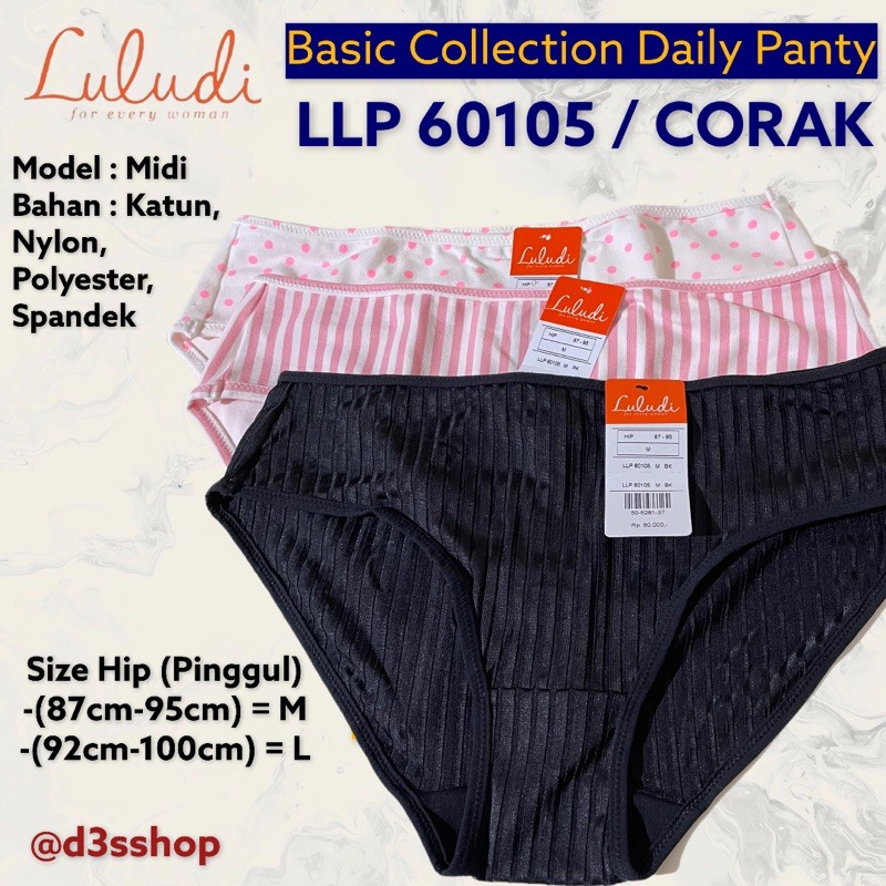 Luludi By Wacoal Basic Panty Midi Katun LL 60105 Corak / Celana Dalam
