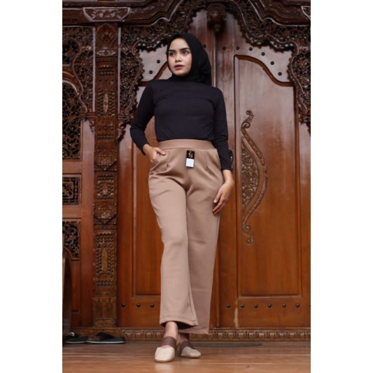 3A Fashion - Celana Kulot High Waist Scuba Premium Pinggang Full Karet