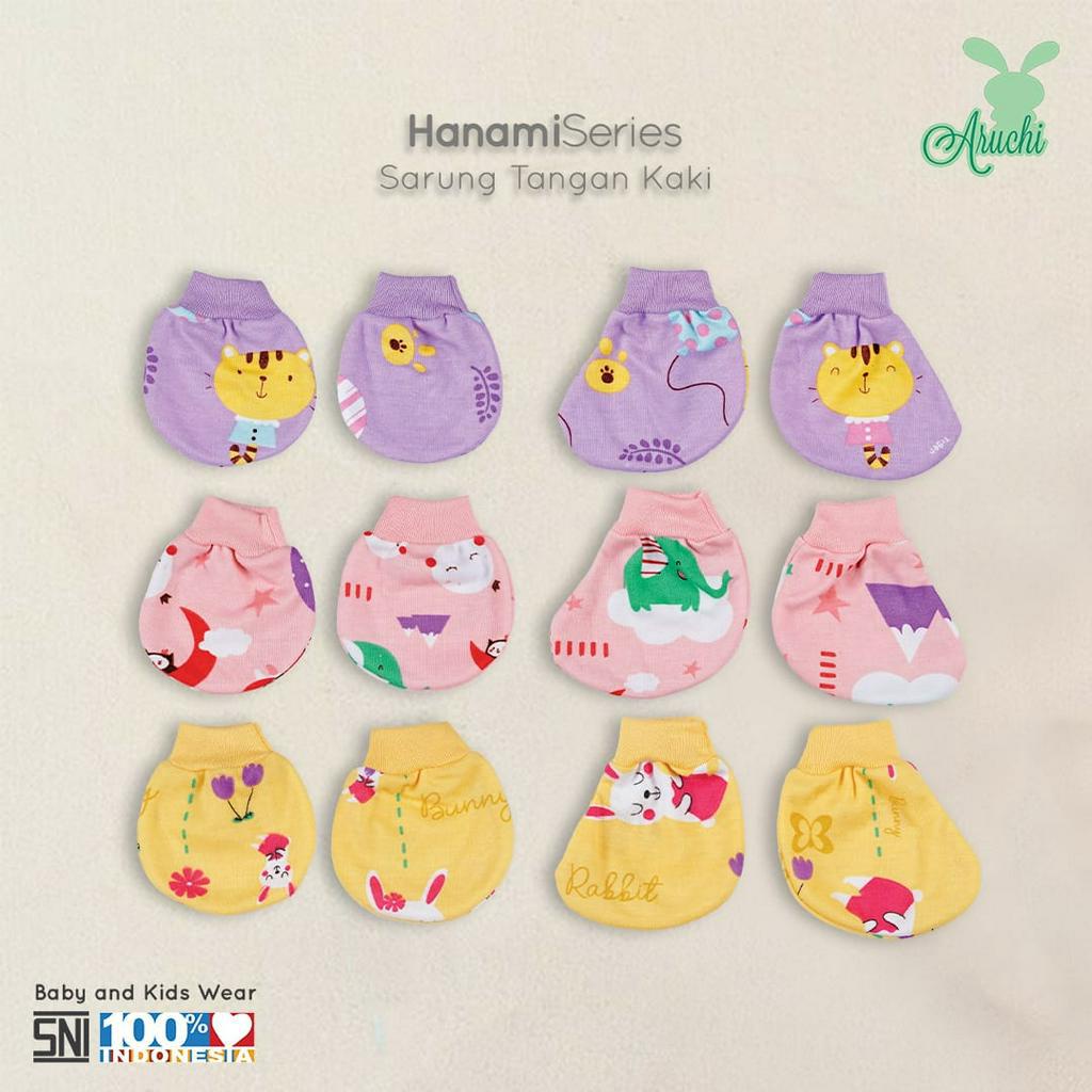 1 set aruchi Set Topi / Sarung Tangan kaki + Kaki Motif HANAMI / BALOON / AECHA CLOUD / HUNTER SERIES ARUCHI