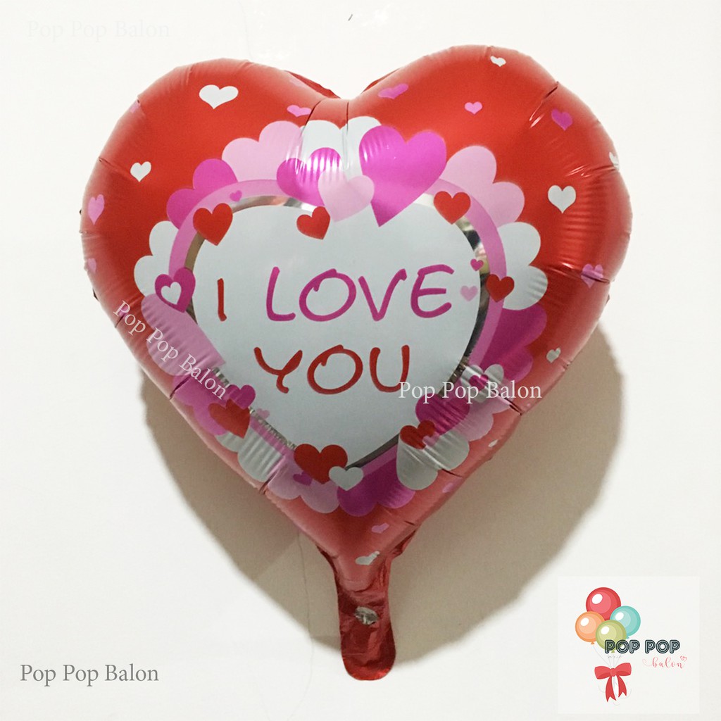 Image of Balon foil Love tulisan I LOVE YOU special Valentine - merah pink #0