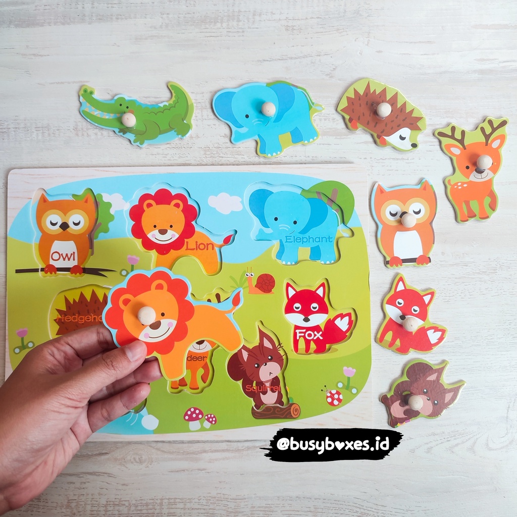 [busyboxes.id] Mainan Edukasi  Kayu Mencocokan hewan Puzzle Kayu Puzzle Knob Wooden Toys Mainan Kayu Binatang vol2